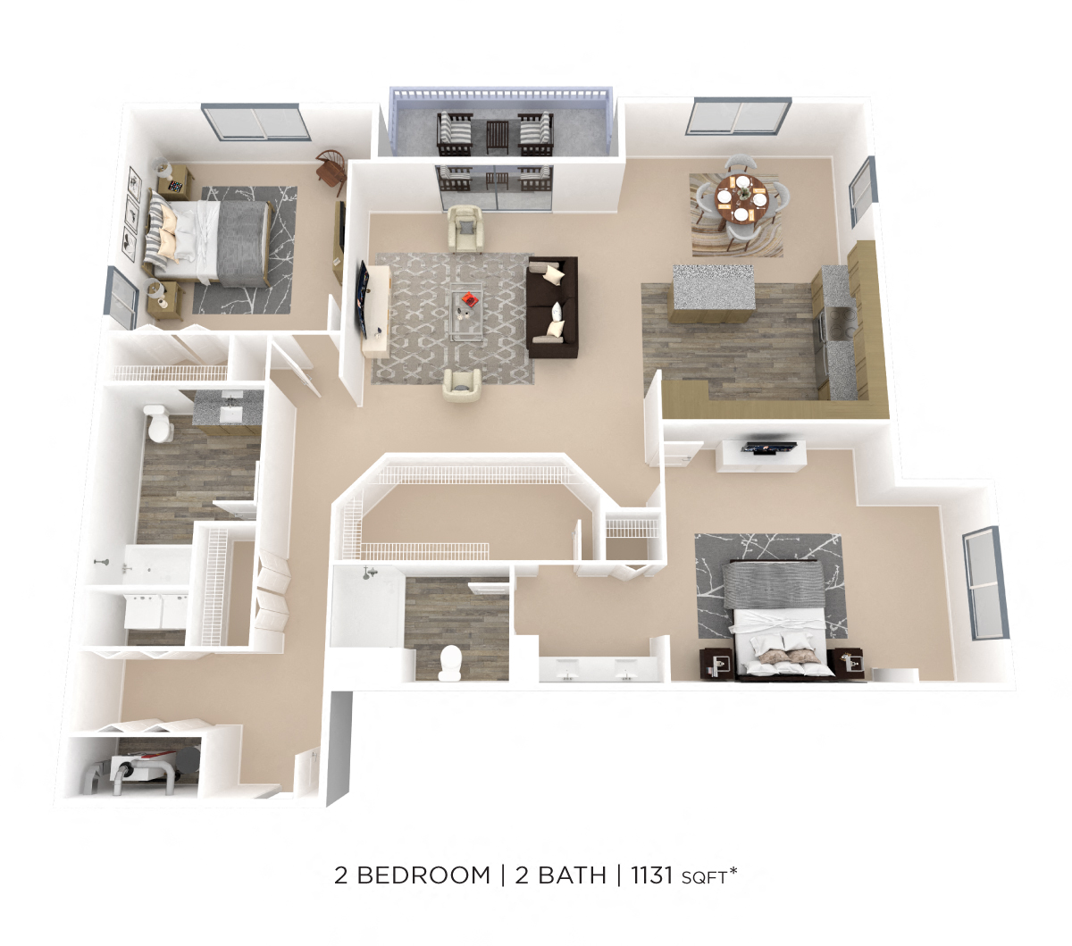 Two Bedroom 2 Bath- 1,131 sqft floor plan