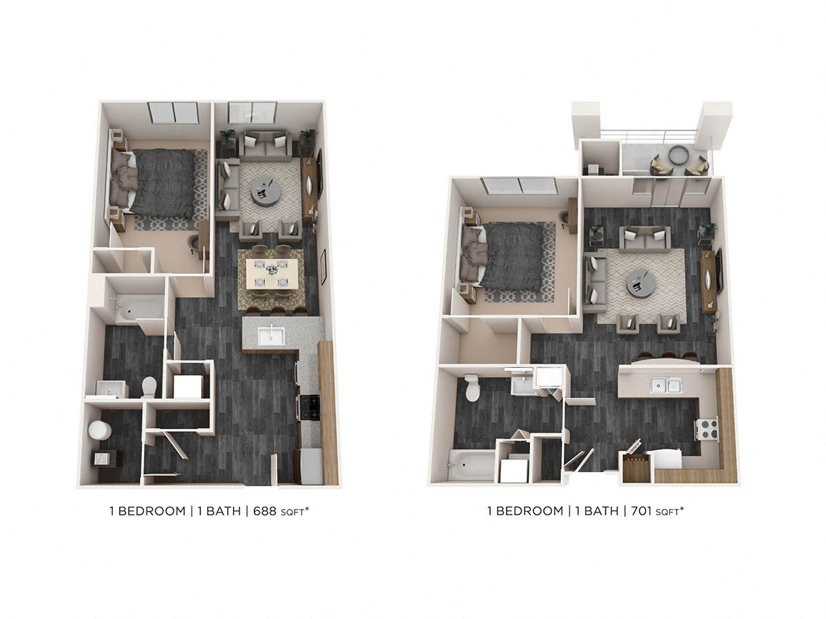 One Bedroom - 701 sqft floor plan