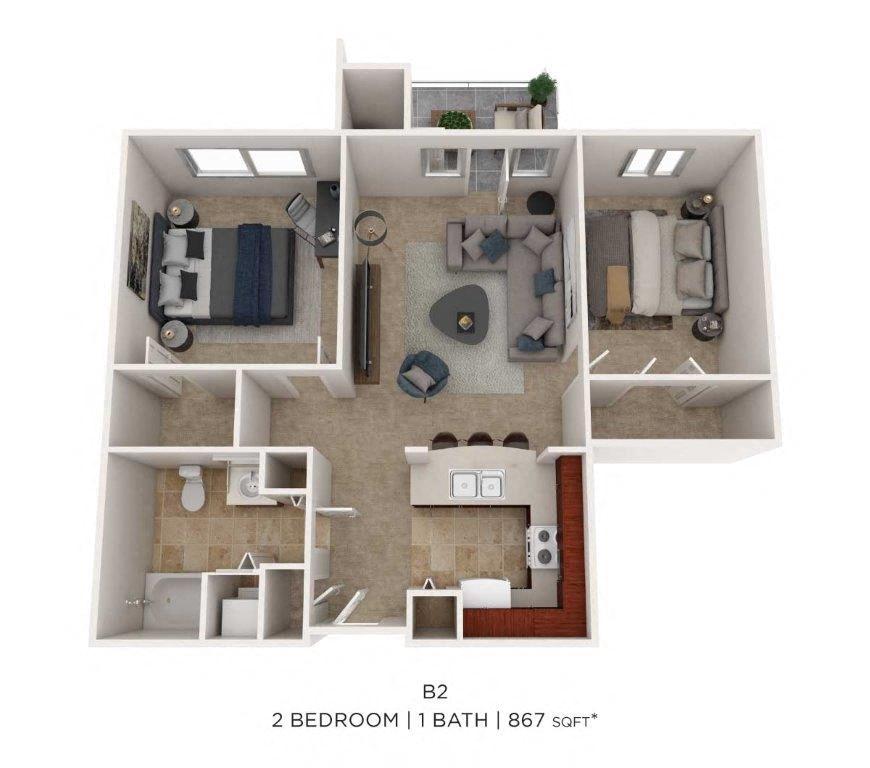 Two Bedroom- 867 sqft floor plan