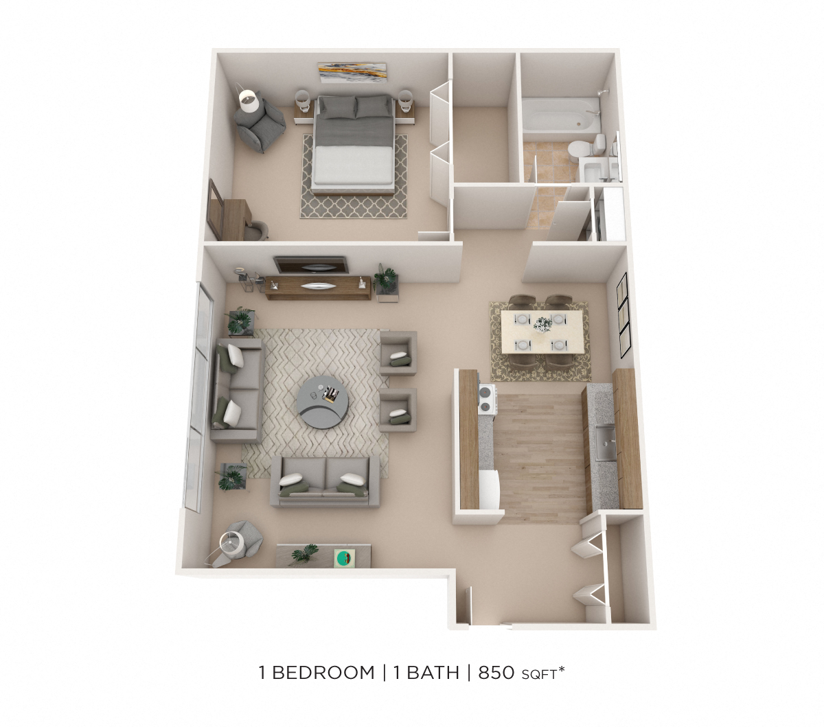 One Bedroom - 850 sqft floor plan