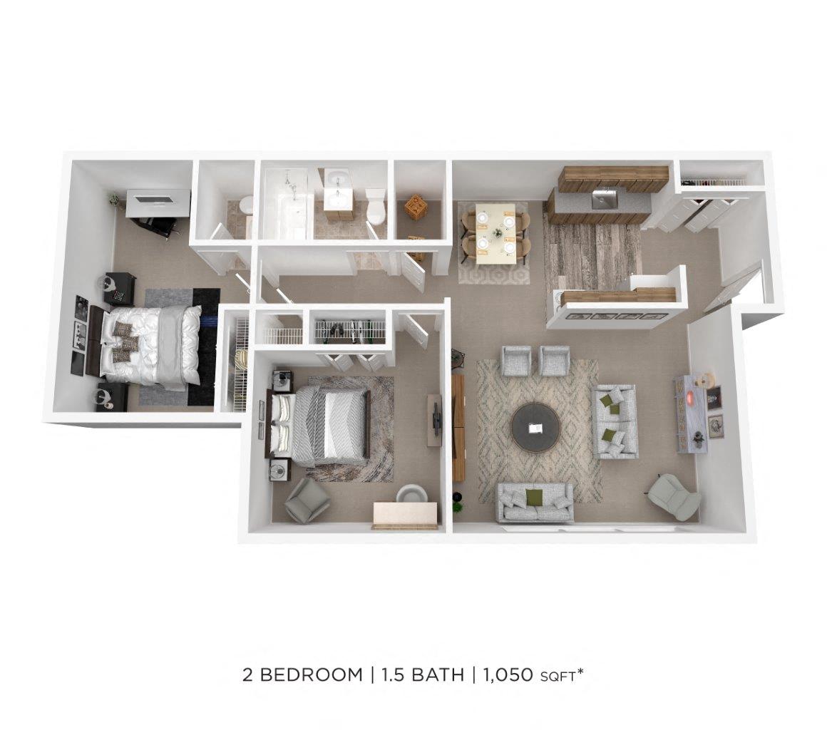Two Bedroom 1.5 Bath - 1,050 sqft floor plan