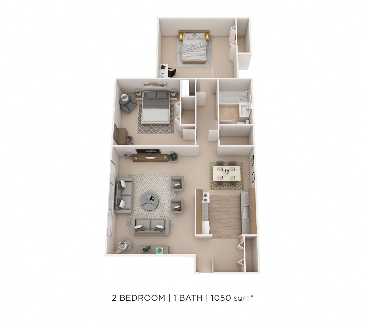 Two Bedroom - 1,050 sqft floor plan