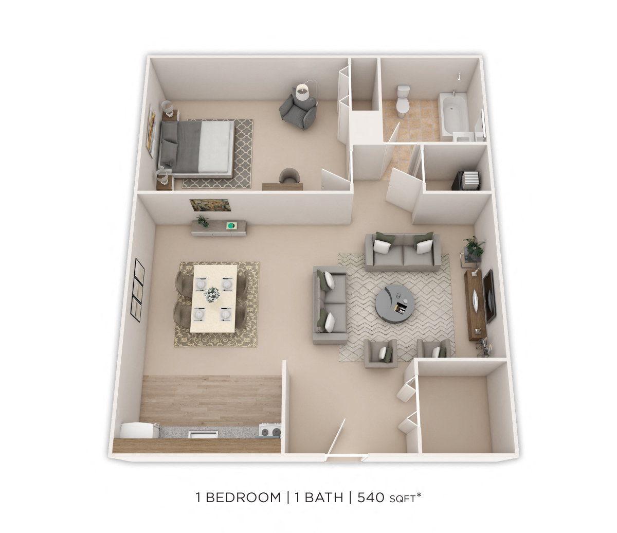 One Bedroom - 540 sqft floor plan