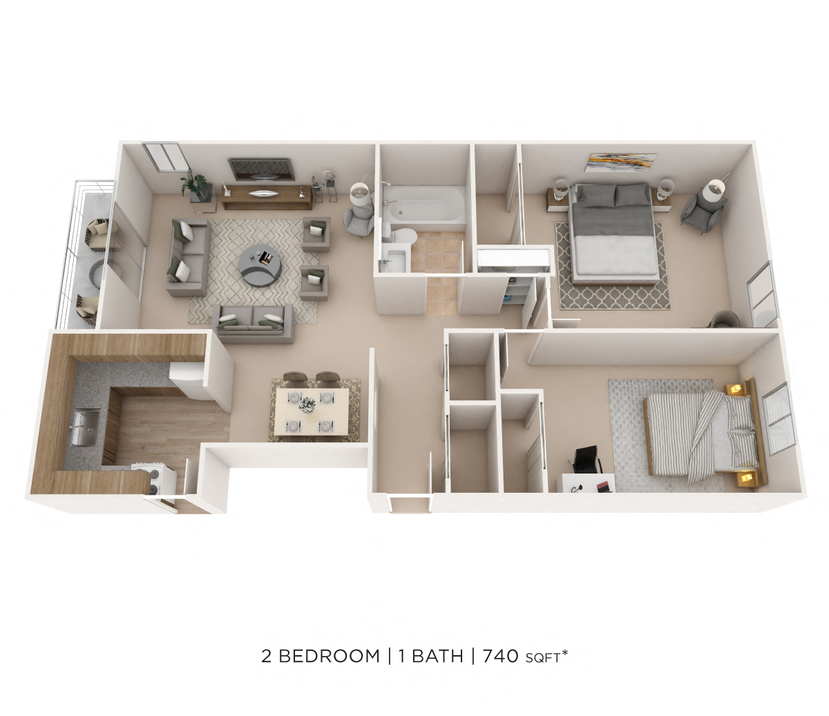 Two Bedroom- 740 sqft floor plan
