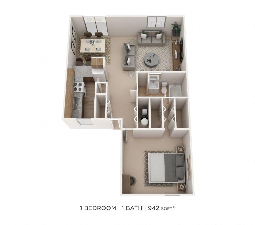 One Bedroom- 942 sqft floor plan