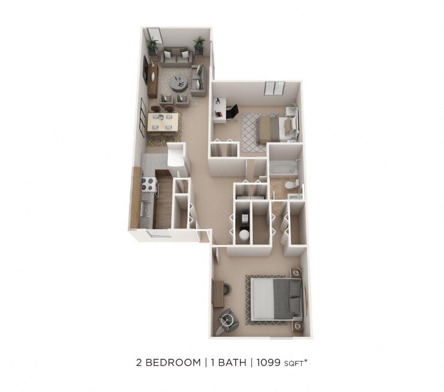 Two Bedroom- 1,099 sqft floor plan