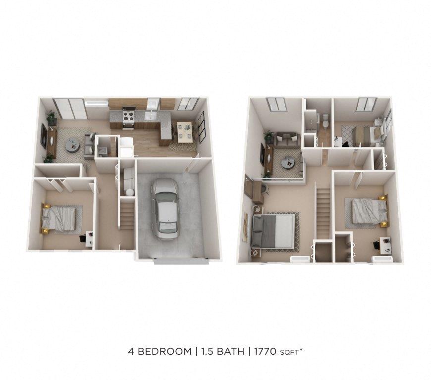 Four Bedroom 1.5 Bath floor plan