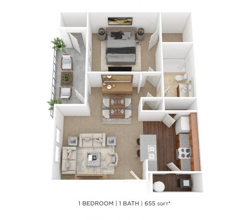 One Bedroom-655 sqft floor plan