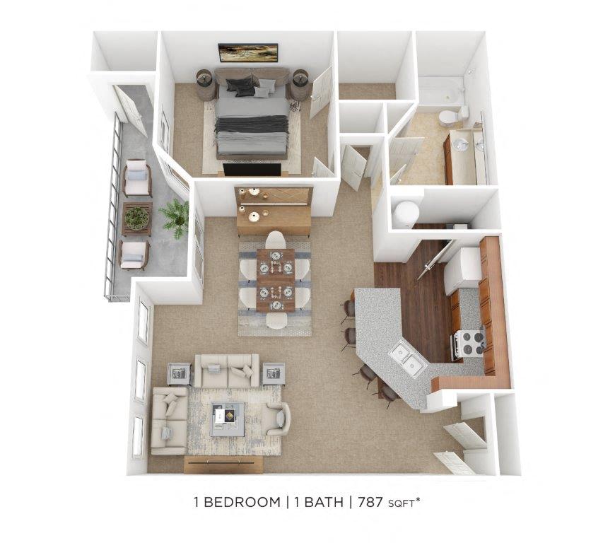 One Bedroom- 787 sqft floor plan