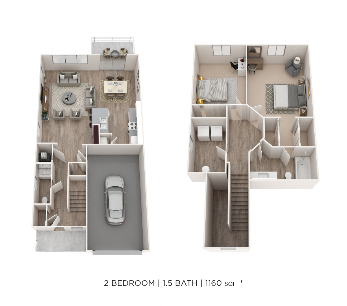 Two Bedroom 1.5 Bath Townhome- 1,156-1,160 sqft floor plan
