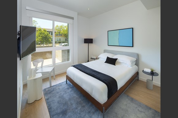 Comfortable Bedroom With Large Window at Concourse, Los Angeles