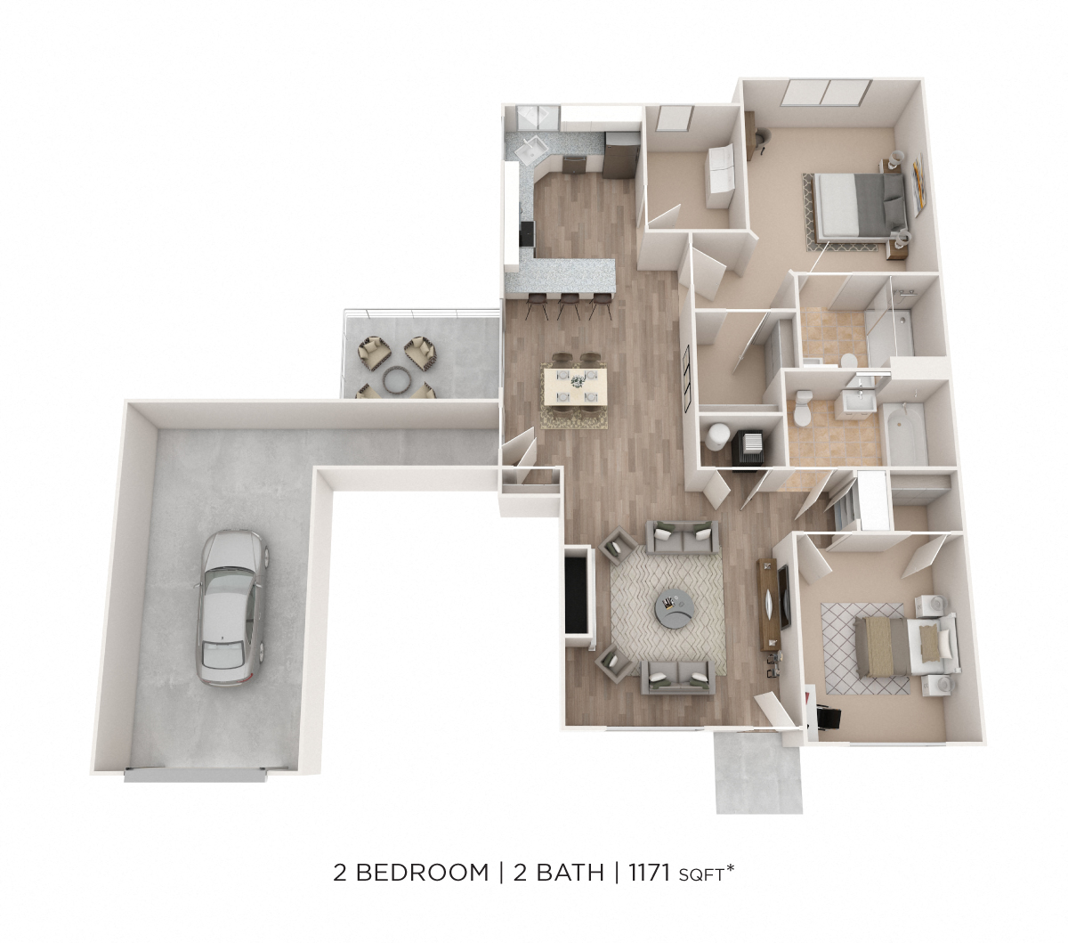 Two Bedroom 2 Bath- 1171 sqft floor plan