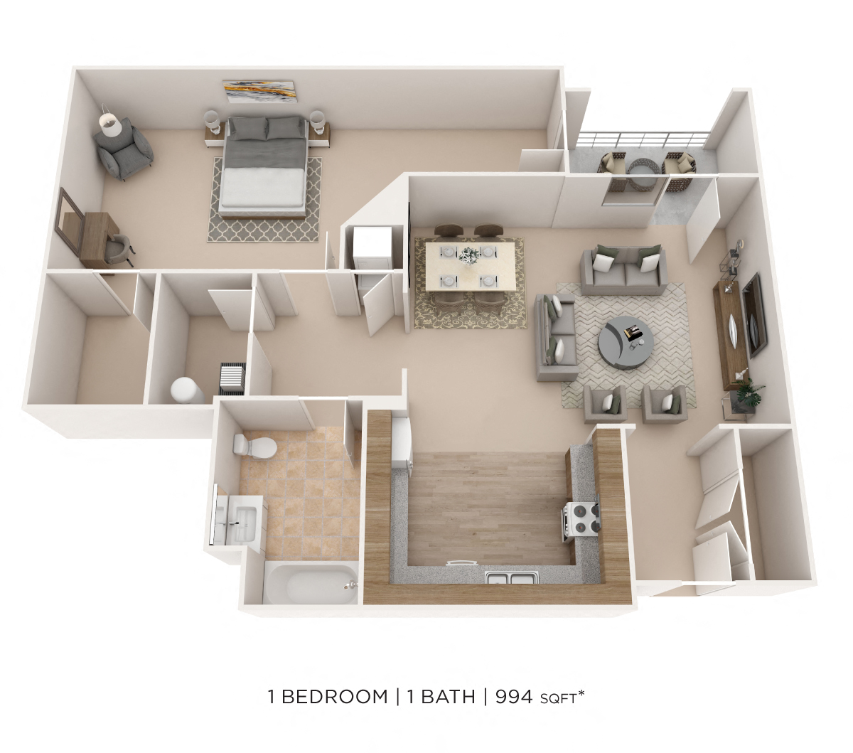 One Bedroom- 994 sqft floor plan