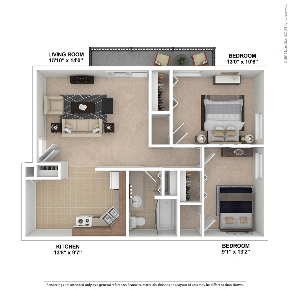Two Bedroom- 830 sqft floor plan