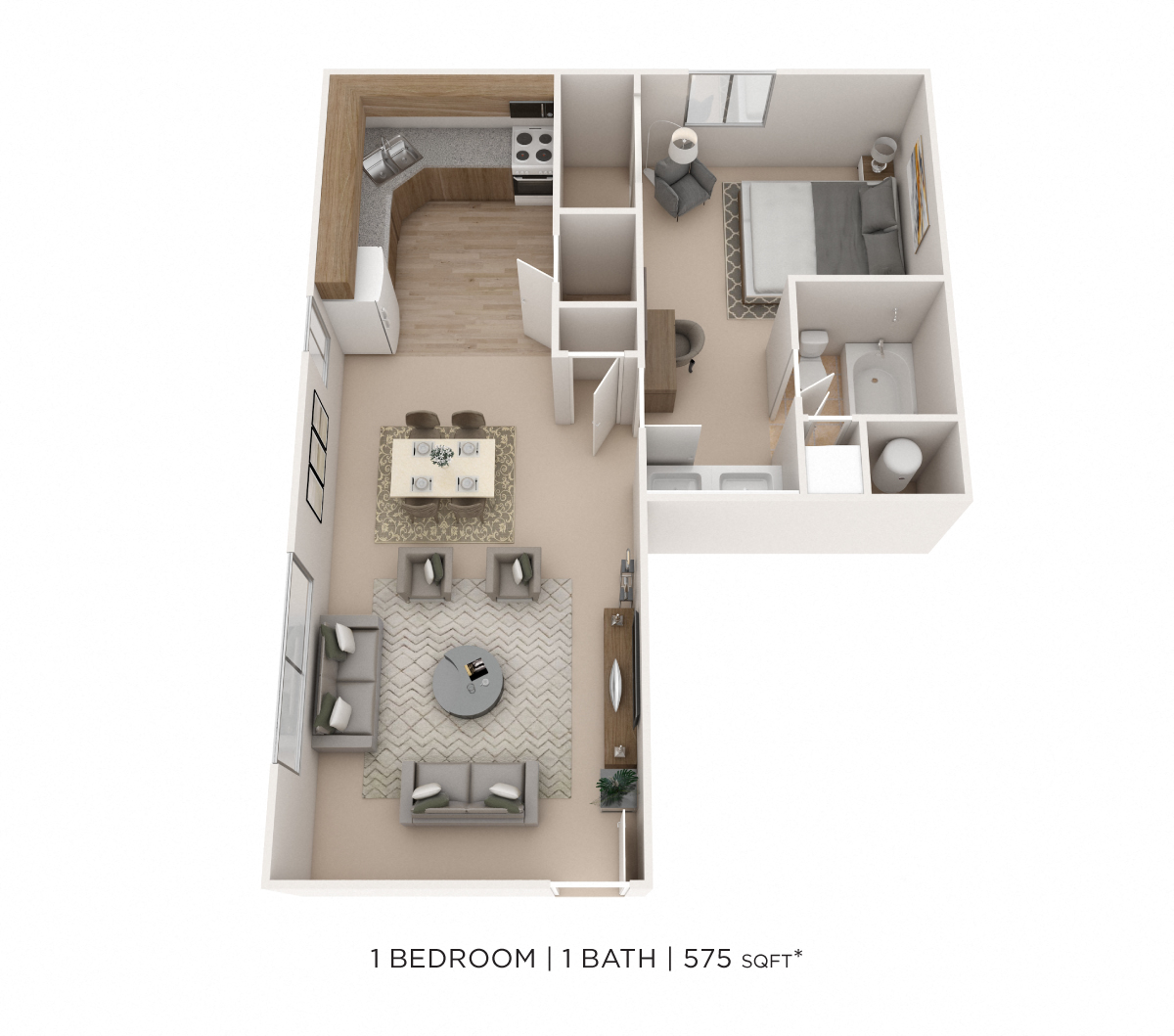 One Bedroom- 575qft floor plan