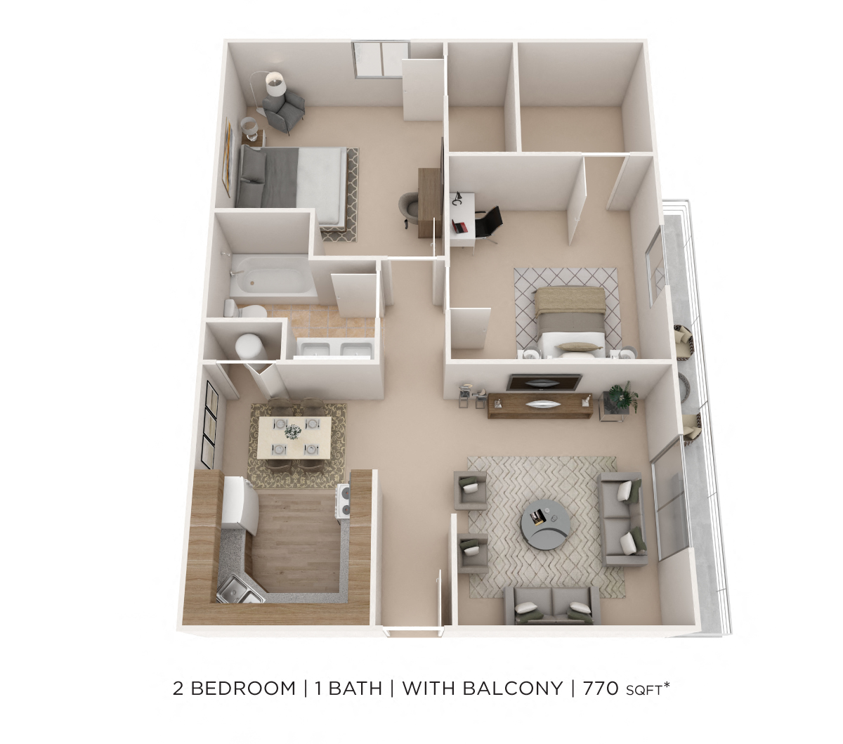 Two Bedroom- 770 sqft floor plan
