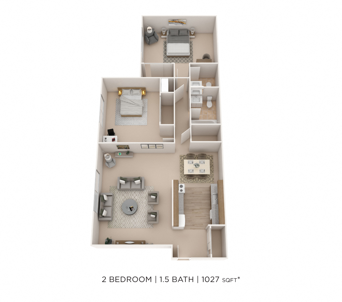 Two Bedroom 1.5 Bath floor plan