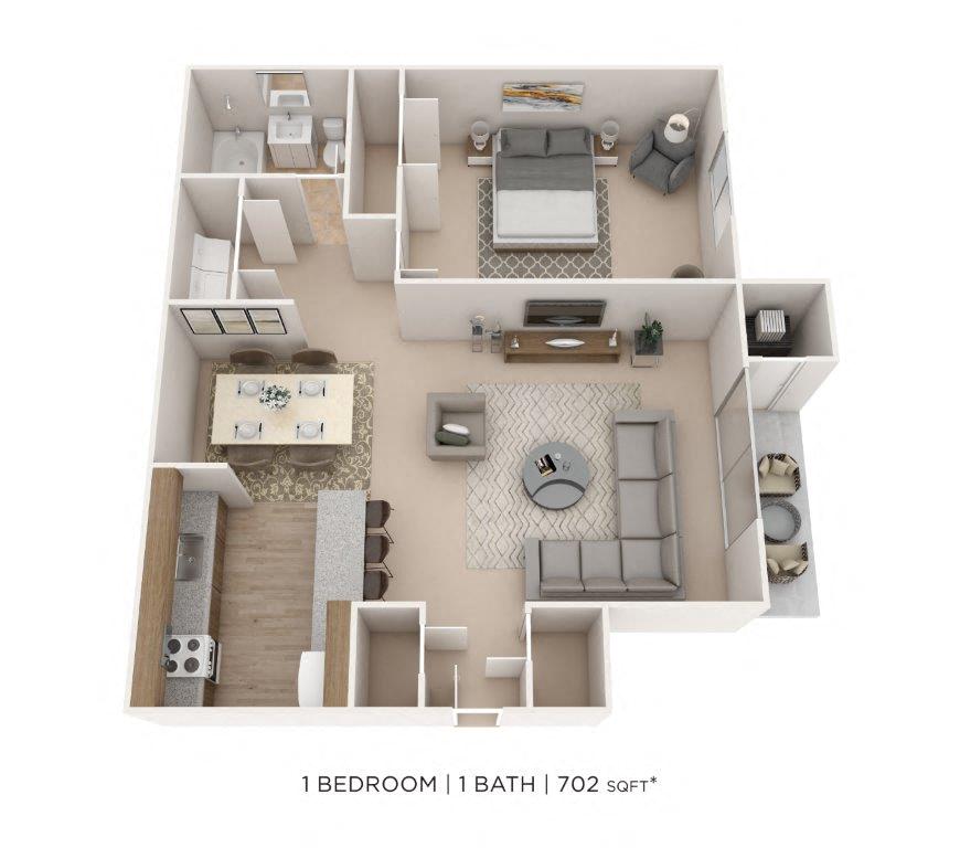 One Bedroom - 702 sqft floor plan