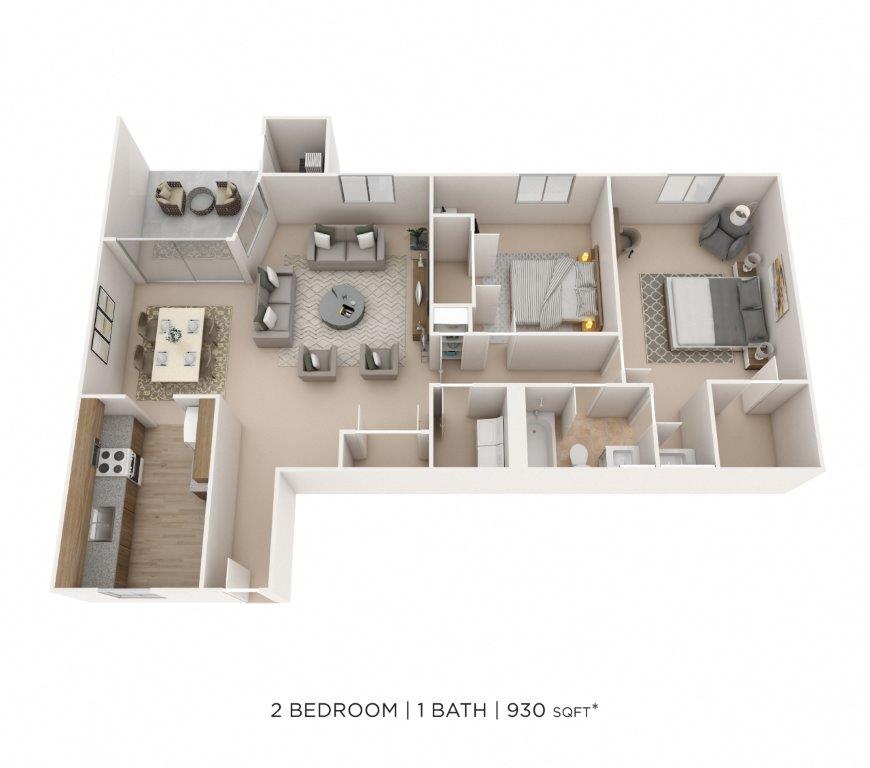 Two Bedroom - 930 sqft floor plan
