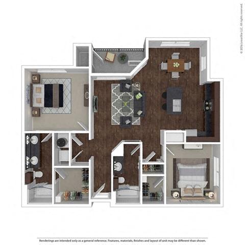 Downtown 2-Bedroom Floor Plan at Creed Canyon Apartments Sherman TX