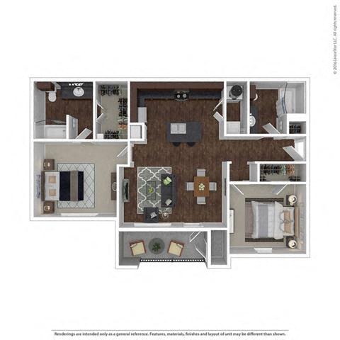 Grayson 2-Bedroom Floor Plan at Creed Canyon Apartments Sherman TX