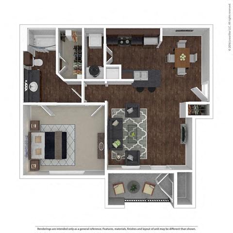 Mulberry 1-Bedroom Floor Plan at Creed Canyon Apartments Sherman TX