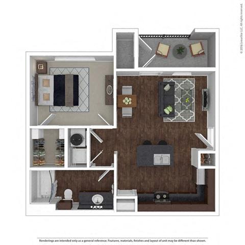 Pecan 1-Bedroom Floor Plan at Creed Canyon Apartments Sherman TX