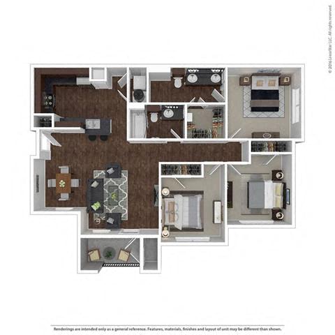Sidney 3-Bedroom Floor Plan at Creed Canyon Apartments Sherman TX