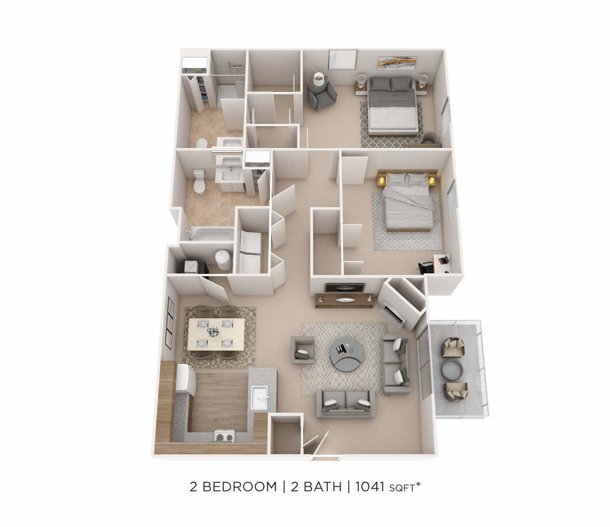 Two Bedroom 2 Bath- 1041 sqft floor plan