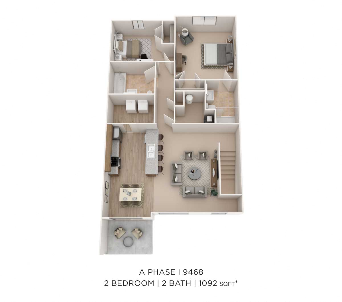 Two Bedroom 2 Bath- Upper Level floor plan