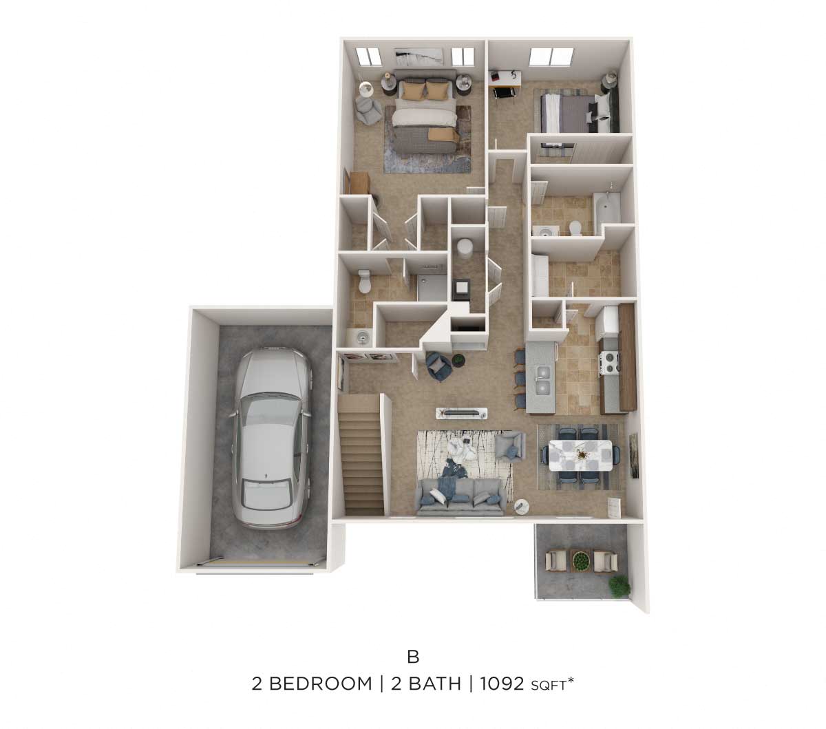 Two Bedroom 2 Bath- Upper Level w/ Garage floor plan