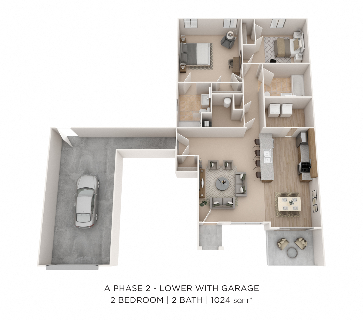 Two Bedroom 2 Bath-Lower Level w/ Garage floor plan