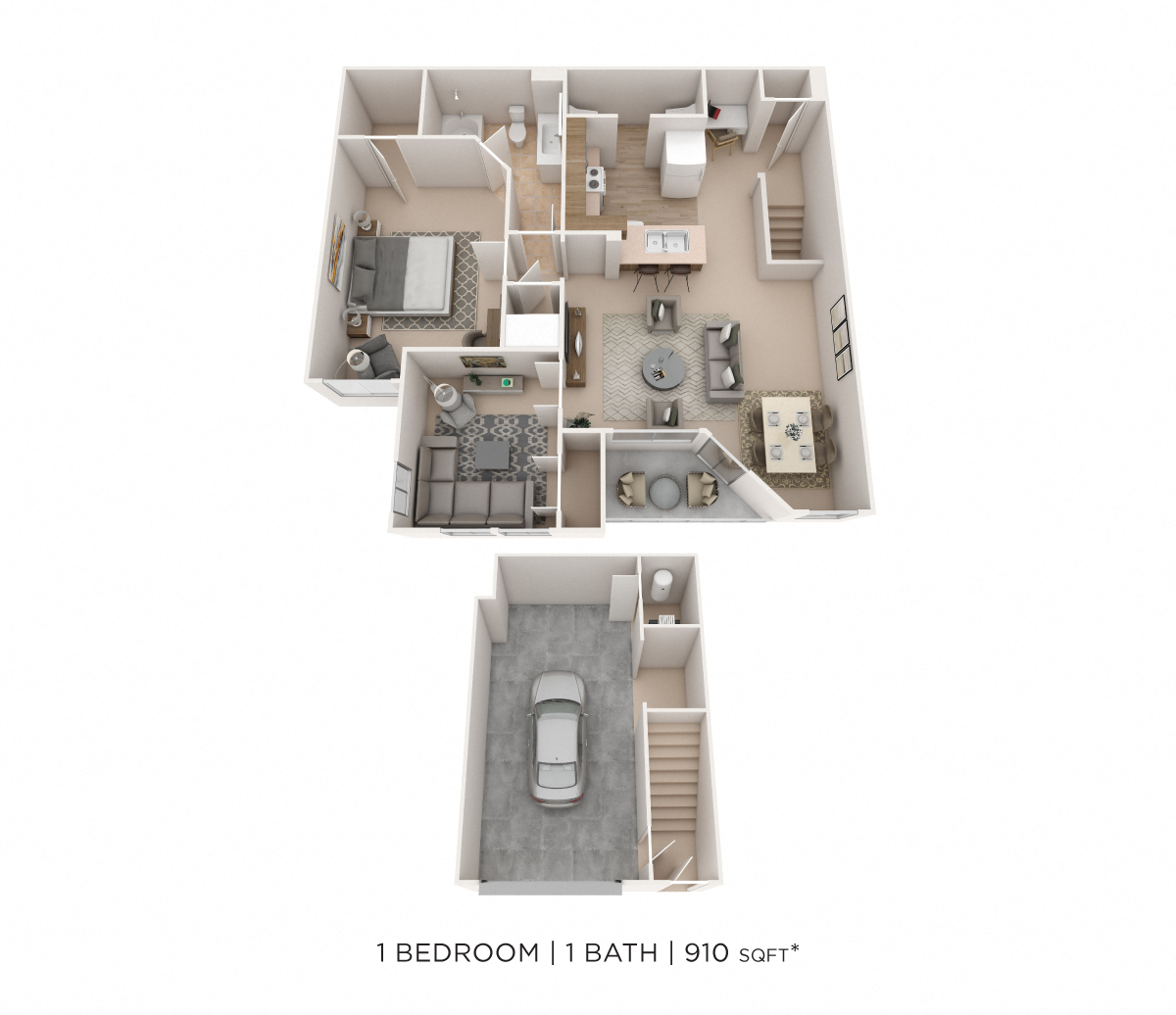 One Bedroom- 910 sqft floor plan