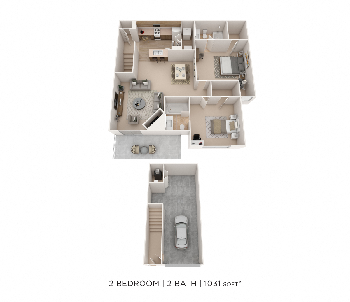 Two Bedroom 2 Bath- 1031 sqft floor plan