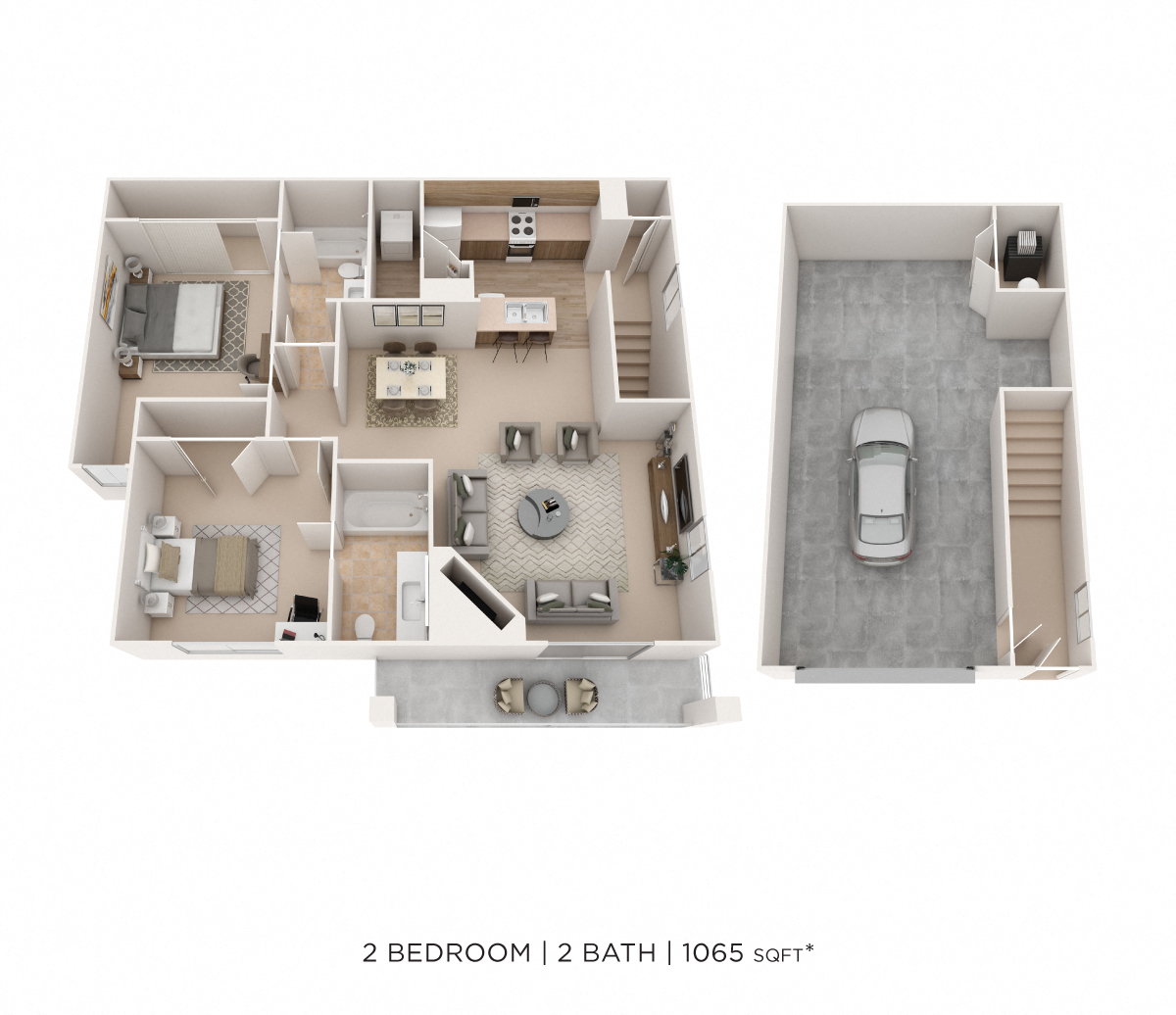 Two Bedroom 2 Bath- 1065 sqft floor plan