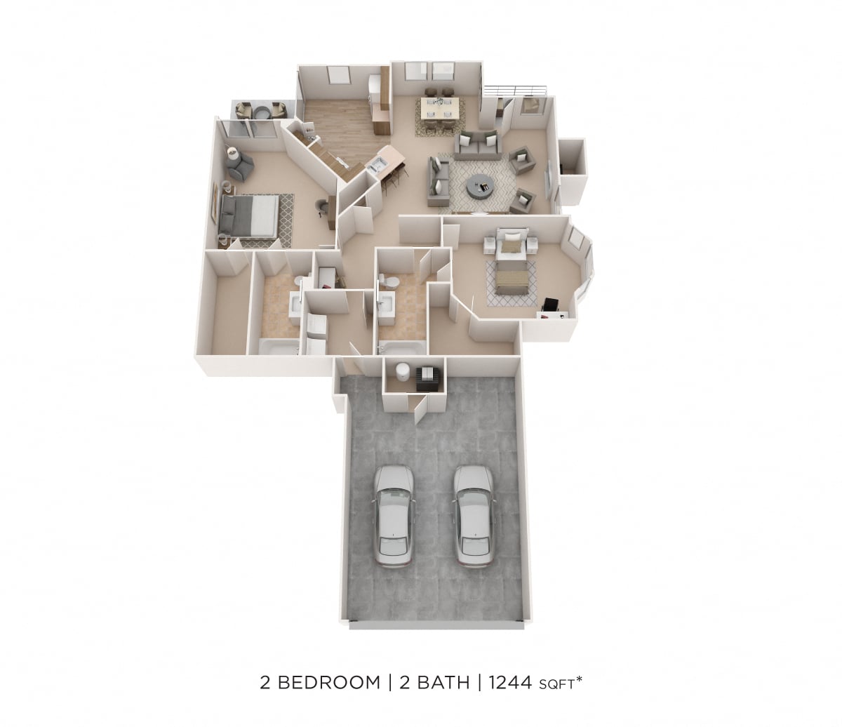 Two Bedroom 2 Bath- 1244 sqft floor plan
