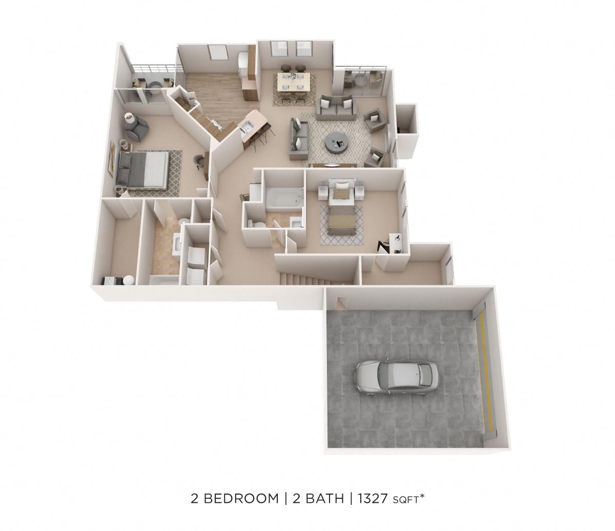 Two Bedroom 2 Bath- 1327 sqft floor plan
