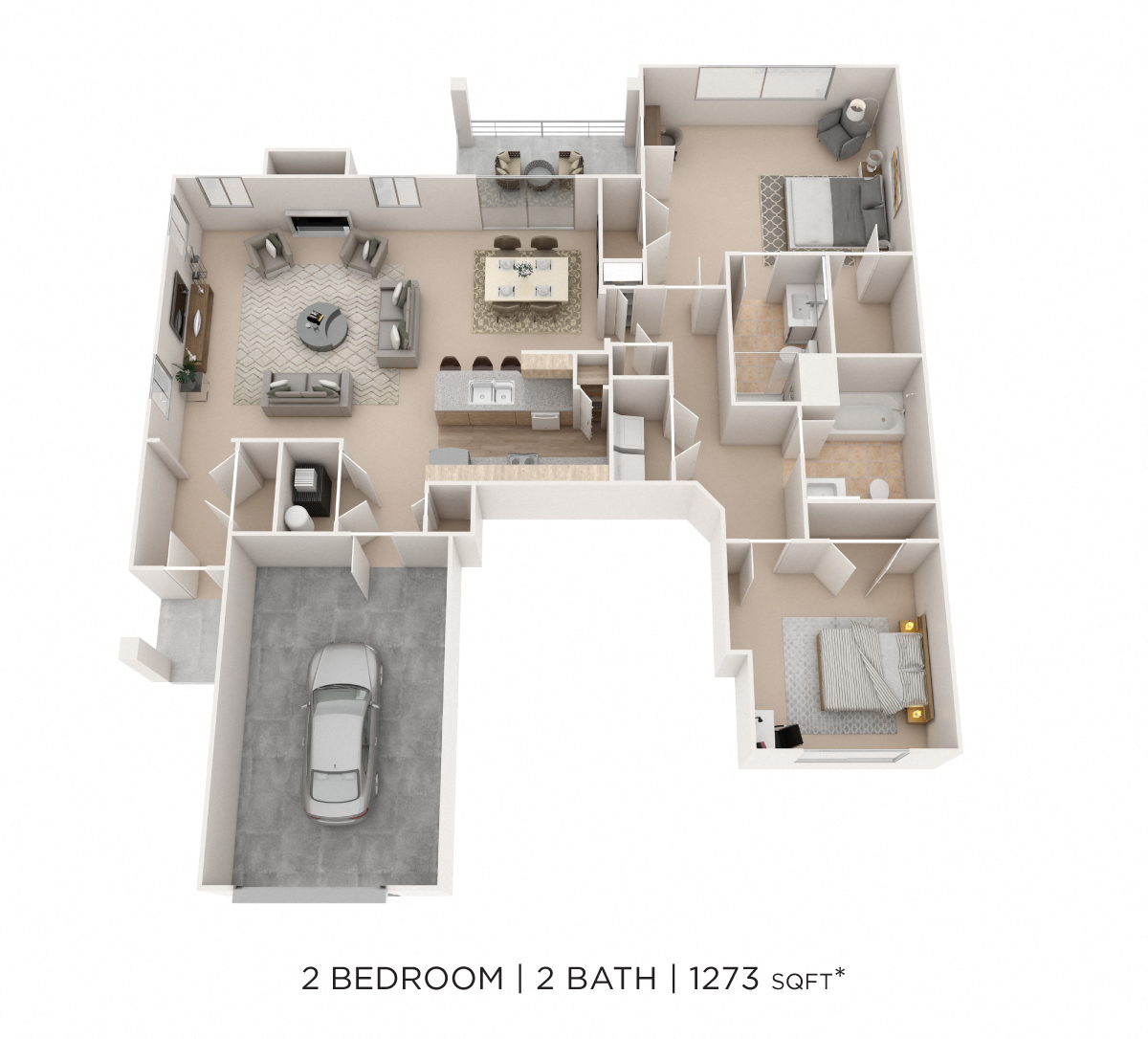 Two Bedroom 2 Bath- 1273 sqft floor plan
