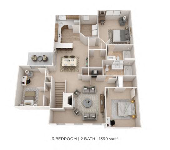 Three Bedroom 2 Bath (Regency) floor plan
