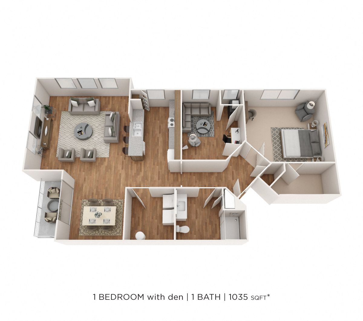 One Bedroom w/ Den- 1035 sqft floor plan