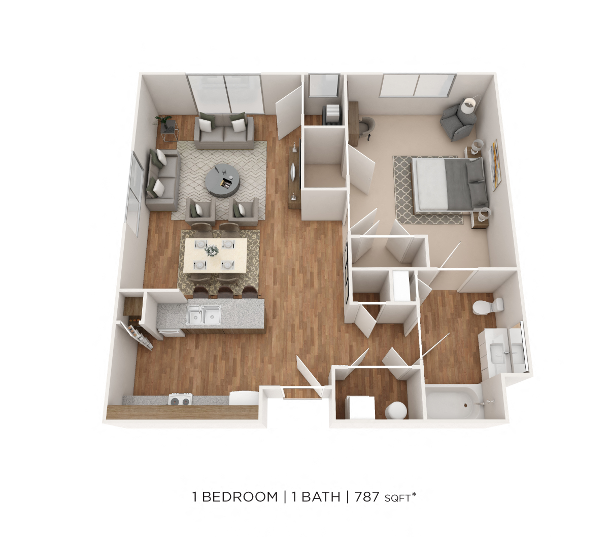 One Bedroom- 787 sqft floor plan