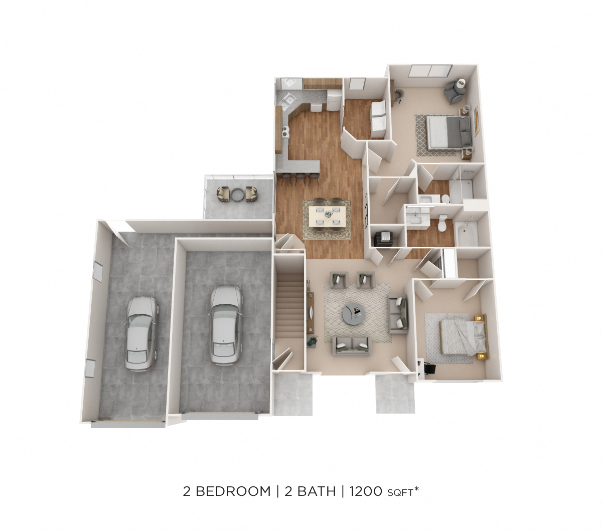 Two Bedroom 2 Bath- 1200 sqft floor plan