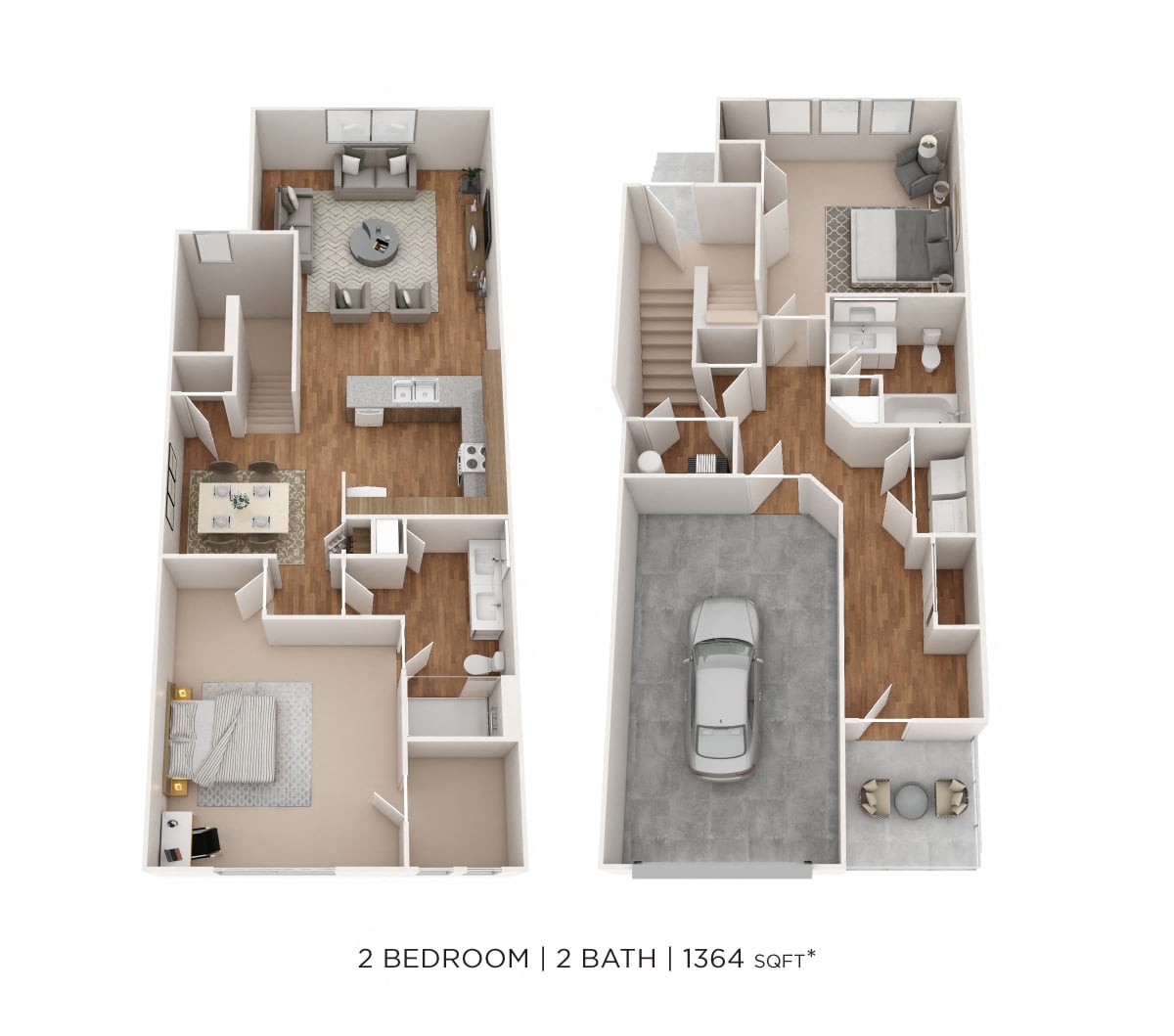 Two Bedroom 2 Bath Brownstone- 1364 sqft floor plan
