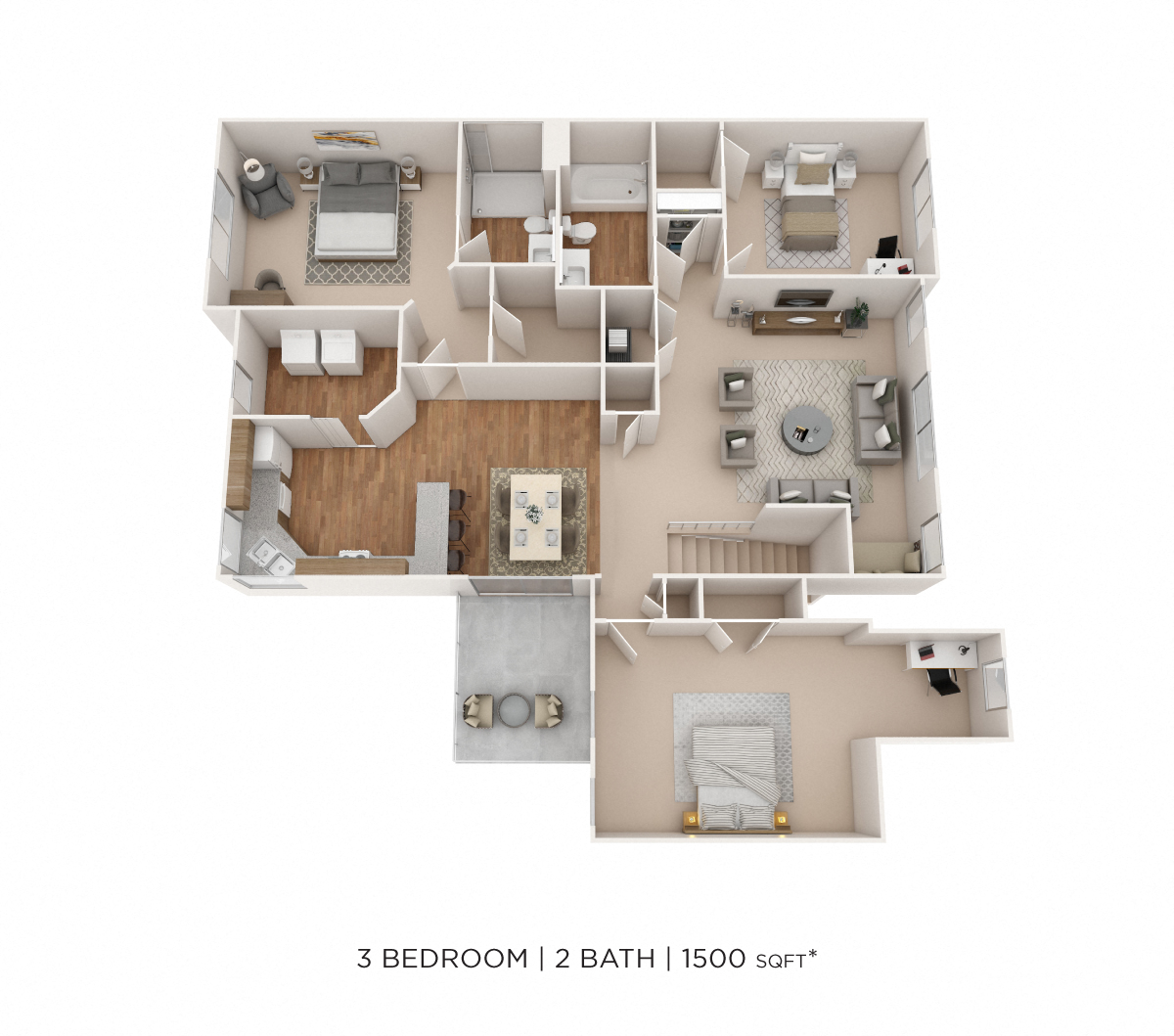 Three Bedroom 2 Bath floor plan