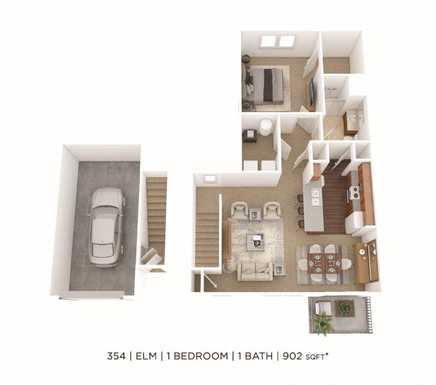 One Bedroom- 902 sqft floor plan
