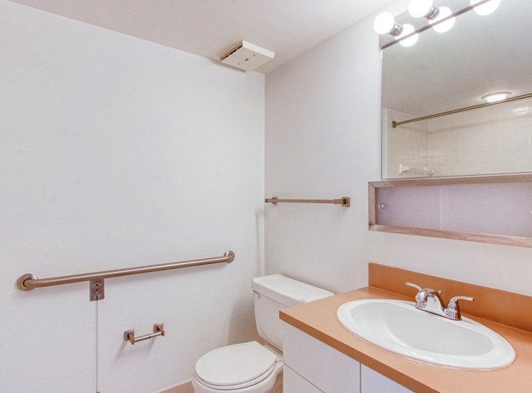 sink and toilet with nearby grab bars