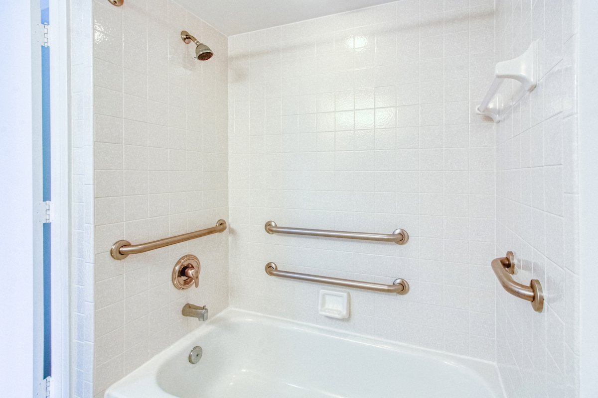 bath and shower with multiple grab bars