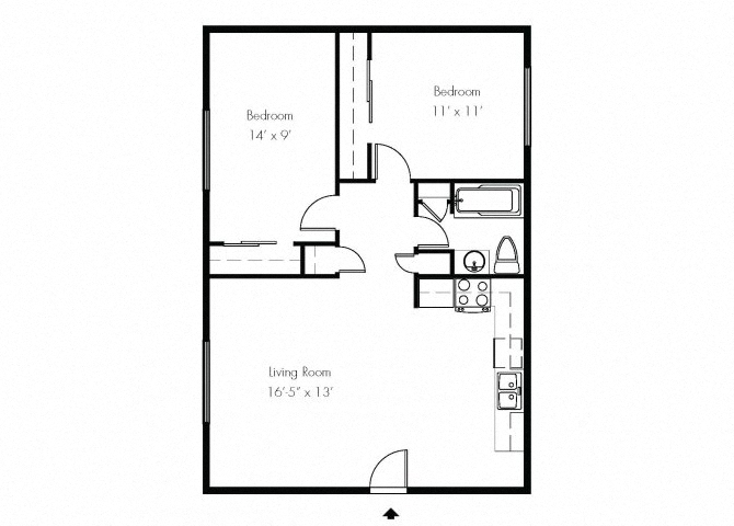 Large Two bedroom one bath floor plan