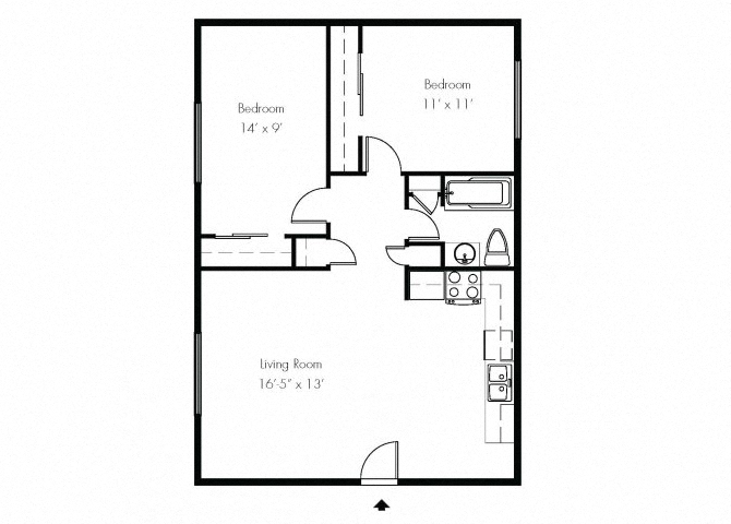 Small Two bedroom one bath floor plan