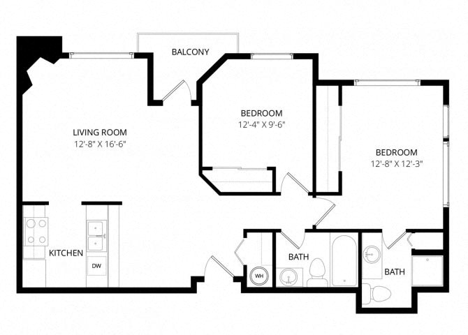 2BR 2BA floor plan